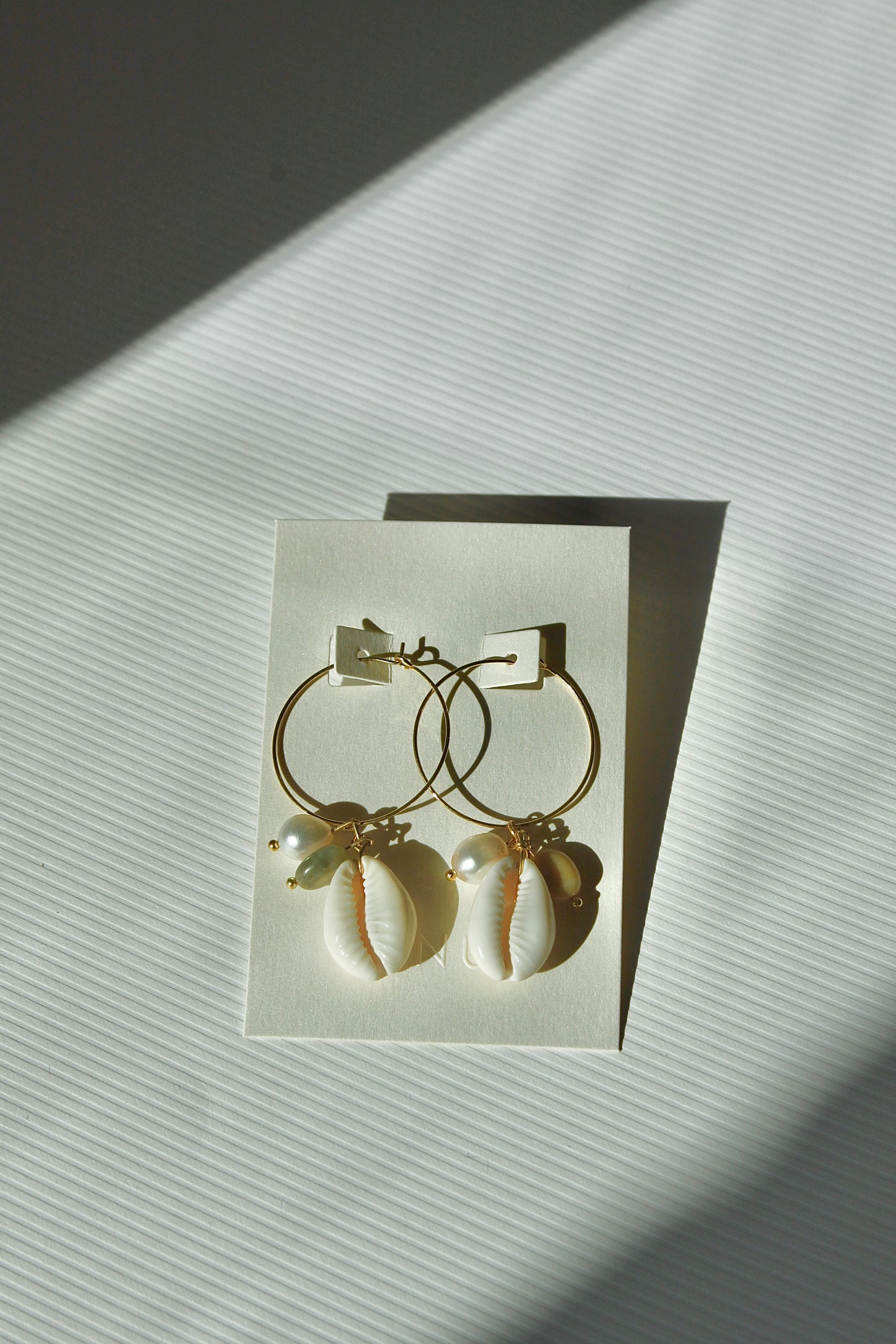 Cowrie Shell Jade & Pearl Skinny Hoops