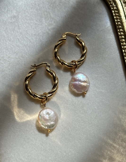 Lynda Coin Pearl & Rope Earrings