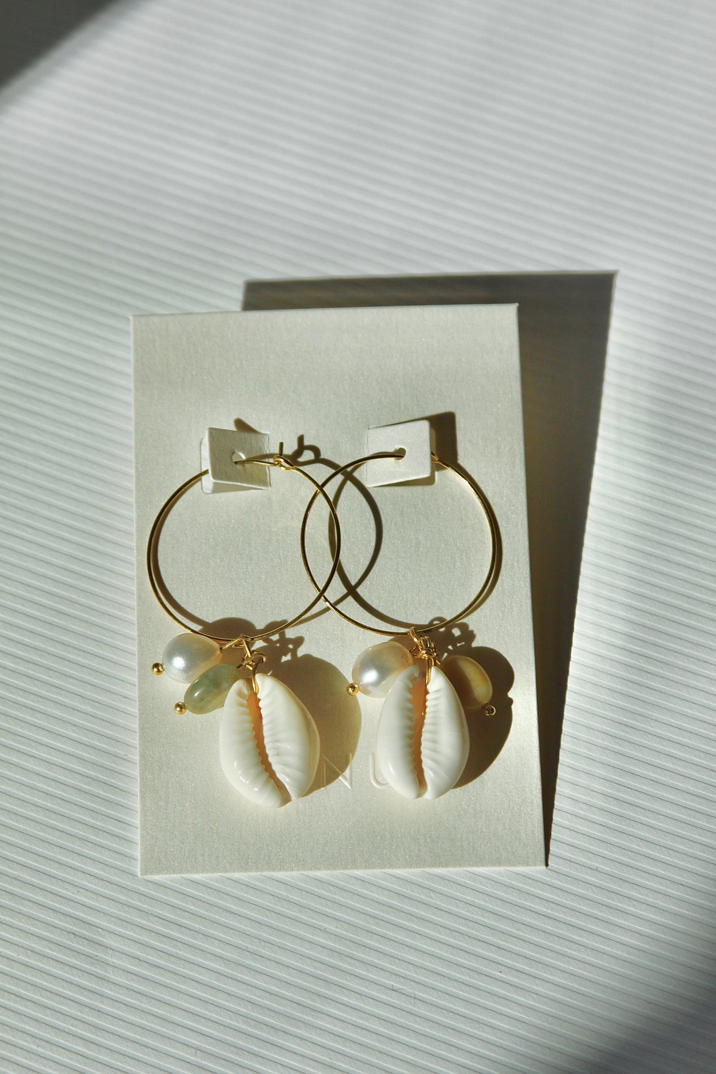 Cowrie Shell Jade & Pearl Skinny Hoops